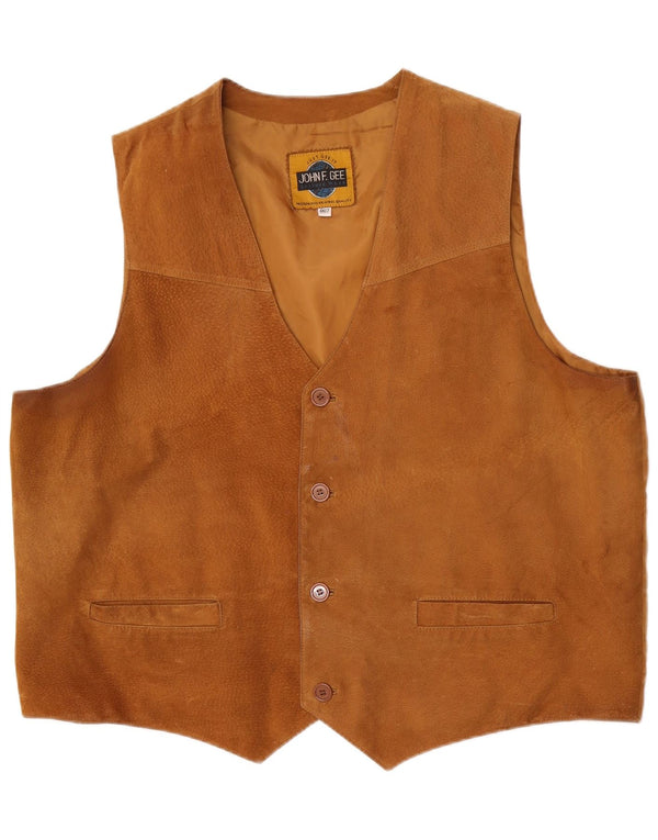 John F. Gee Herren Wildlederweste XL Braunes Leder