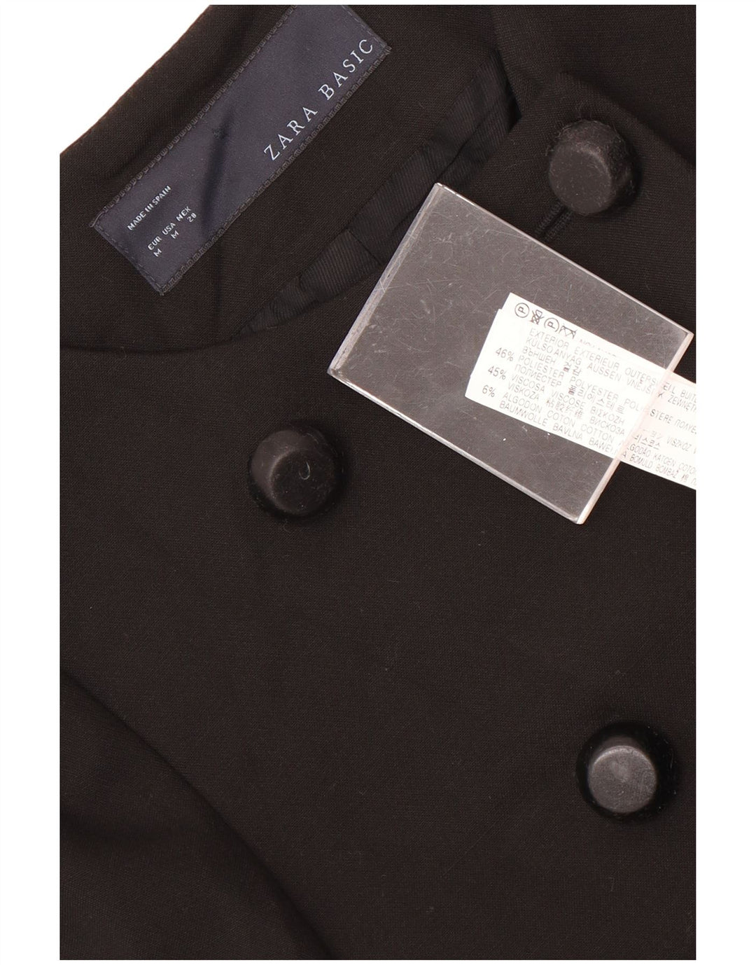 Zweireihiger Damenmantel von Zara, UK 12, Mittelschwarz, Polyester