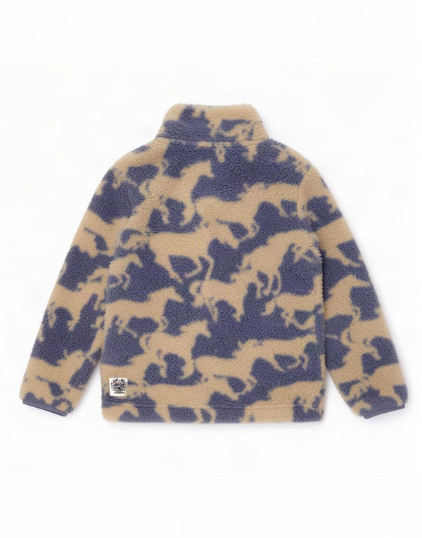 Fat Face Jungen-Fleecepullover mit Reißverschluss am Hals, 8–9 Jahre, blaues Polyester mit Tiermuster