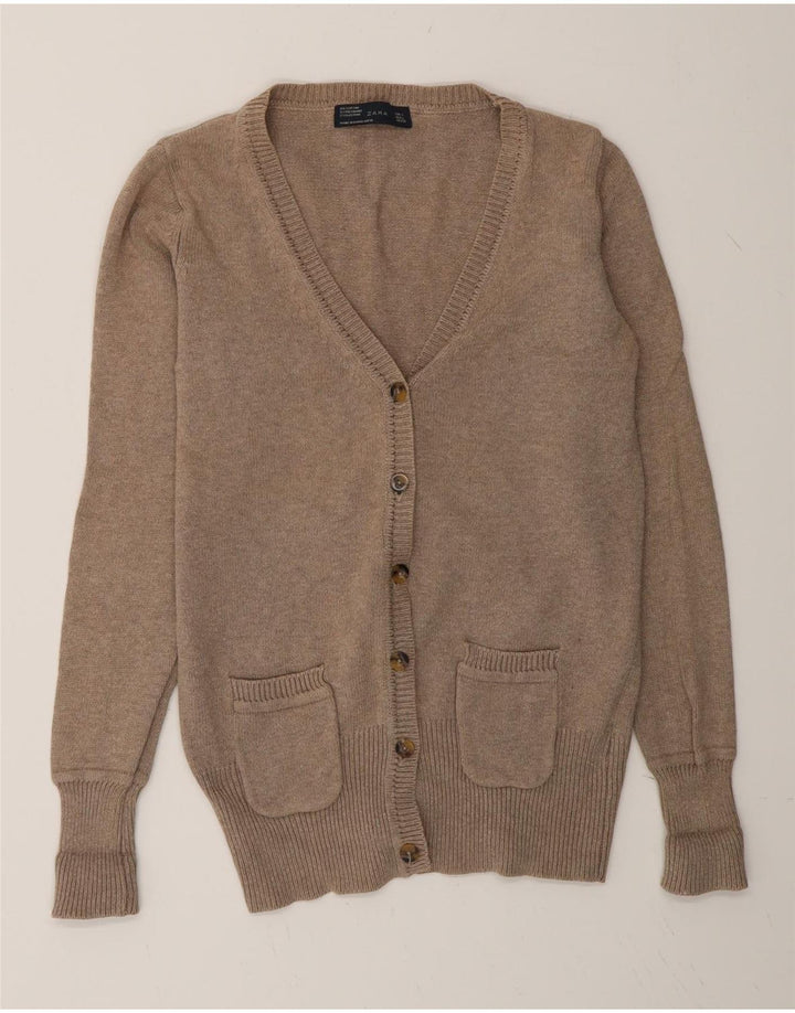 Zara Damen-Cardigan-Pullover UK 16 Große graue Baumwolle
