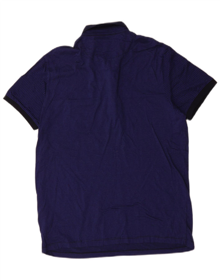 Ted Baker Herren-Poloshirt, Größe 4, groß, marineblaue Nadelstreifen-Baumwolle