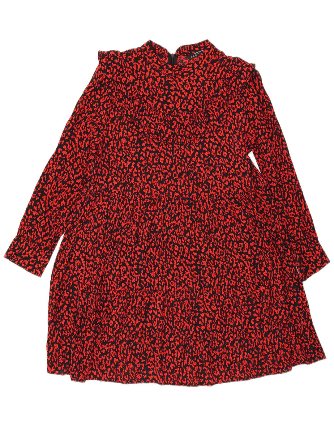 ZARA Womens Abstract Pattern Long Sleeve A-Line Dress UK 14 Medium Red