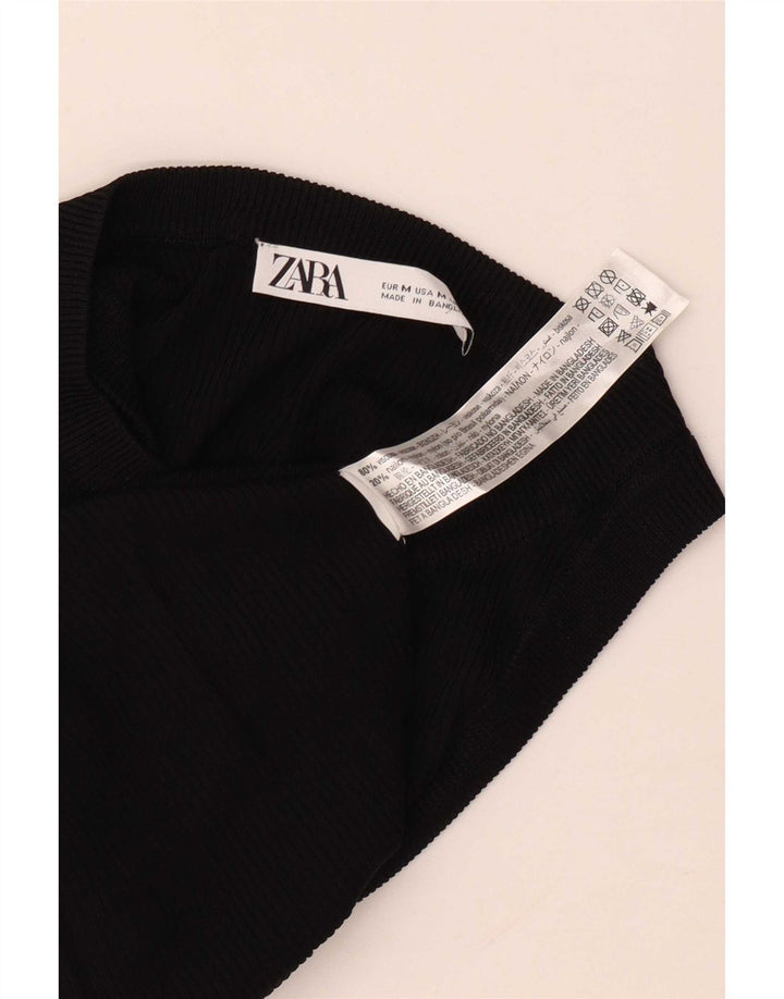 Zara Damen Weste Top UK 12 Medium Schwarz Viskose