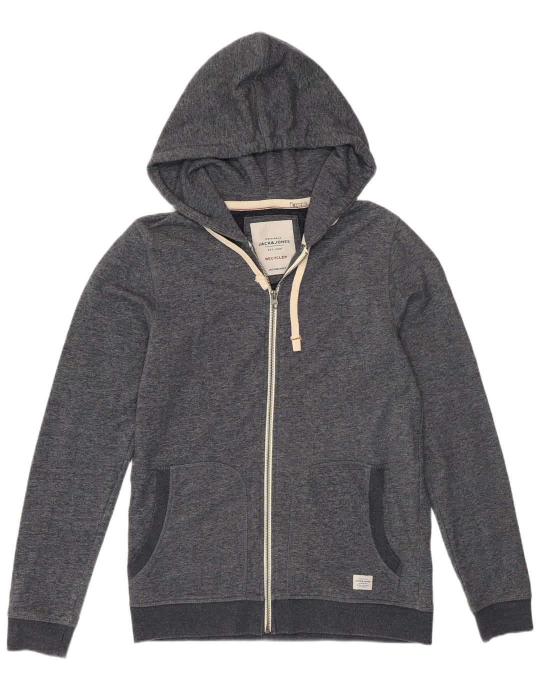Jack & Jones Herren-Kapuzenpullover mit Reißverschluss, mittelgrau geflecktes Polyester