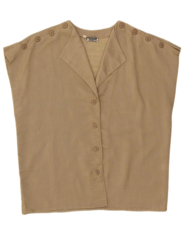 Luisa Spagnoli Damen Kurzarm-Hemdbluse IT 48 XL Beige Baumwolle