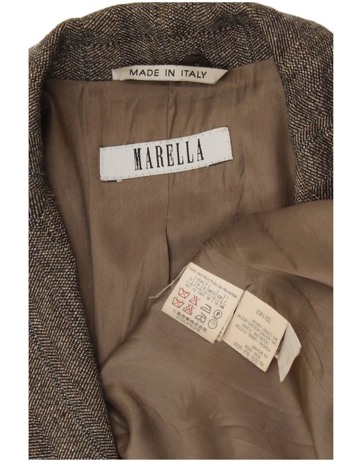 Marella Damen-Blazerjacke mit 3 Knöpfen, Gr. 16, Braun, Viskose mit Fischgrätenmuster