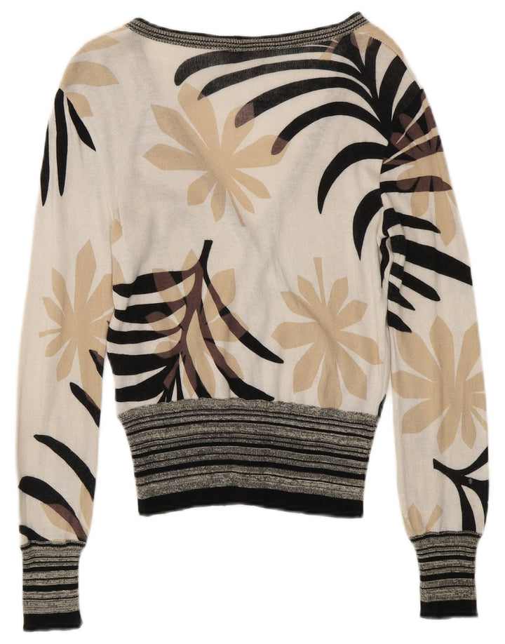 ICEBERG Damen-Cardigan-Pullover UK 6 XS Off White Floral Cotton