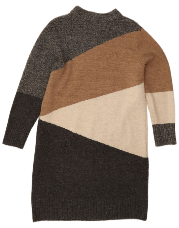 Monsoon Damen Pulloverkleid UK 14 Mittelgraues Colourblock-Acryl