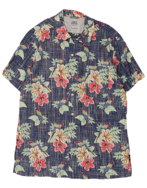 Izod Mens Salt Water Short Sleeve Shirt Large Blue Floral Cotton