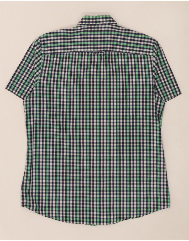 CREW CLOTHING Herren-Kurzarmhemd, mittelgroß, mehrfarbig, Gingham-Baumwolle