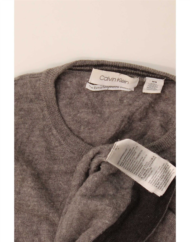 Calvin Klein Herren-Pullover mit Rundhalsausschnitt, Mittelgrau gefleckte Merinowolle