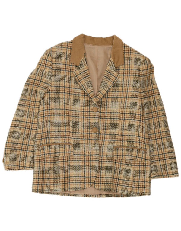 Vintage Damen 2-Knopf-Blazerjacke UK 14 Large Beige Houndstooth