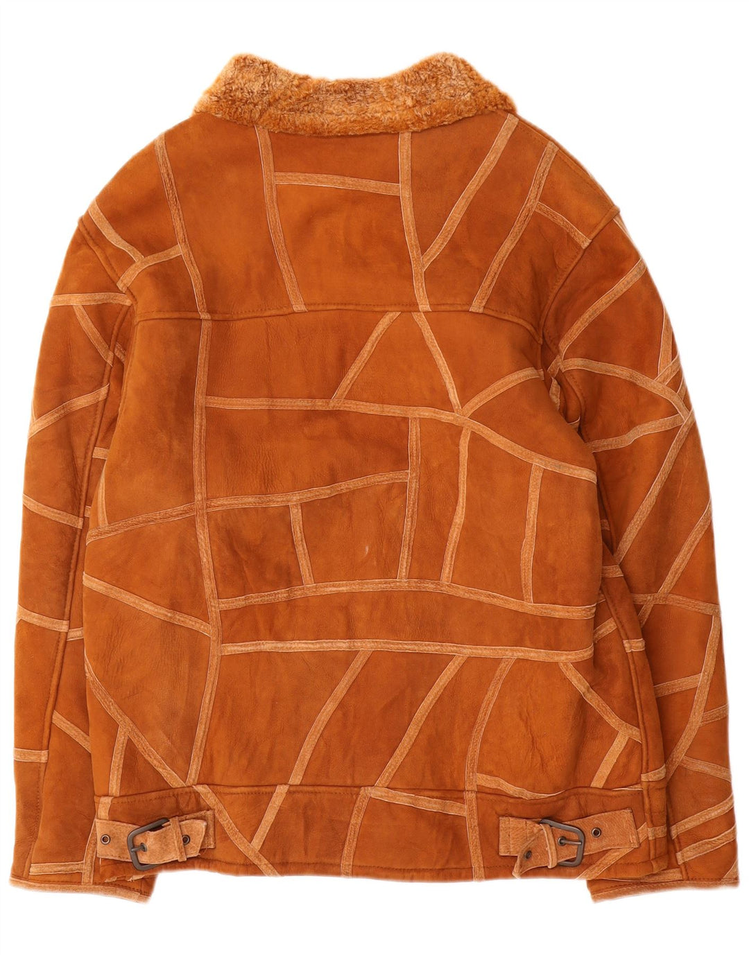 Vintage Damen Shearling Jacke UK 14 Mittelbraun Geometrisch