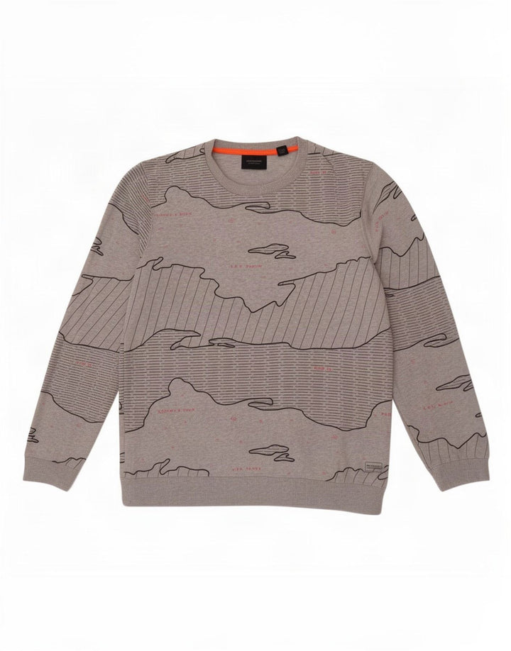 Scotch & Soda Herren-Sweatshirt mit abstraktem Muster, groß, aus grauer Baumwolle
