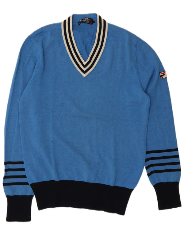 Fila Herren Maglificio Biellesse V-Ausschnitt Pullover Pullover UK 36 Small Blau