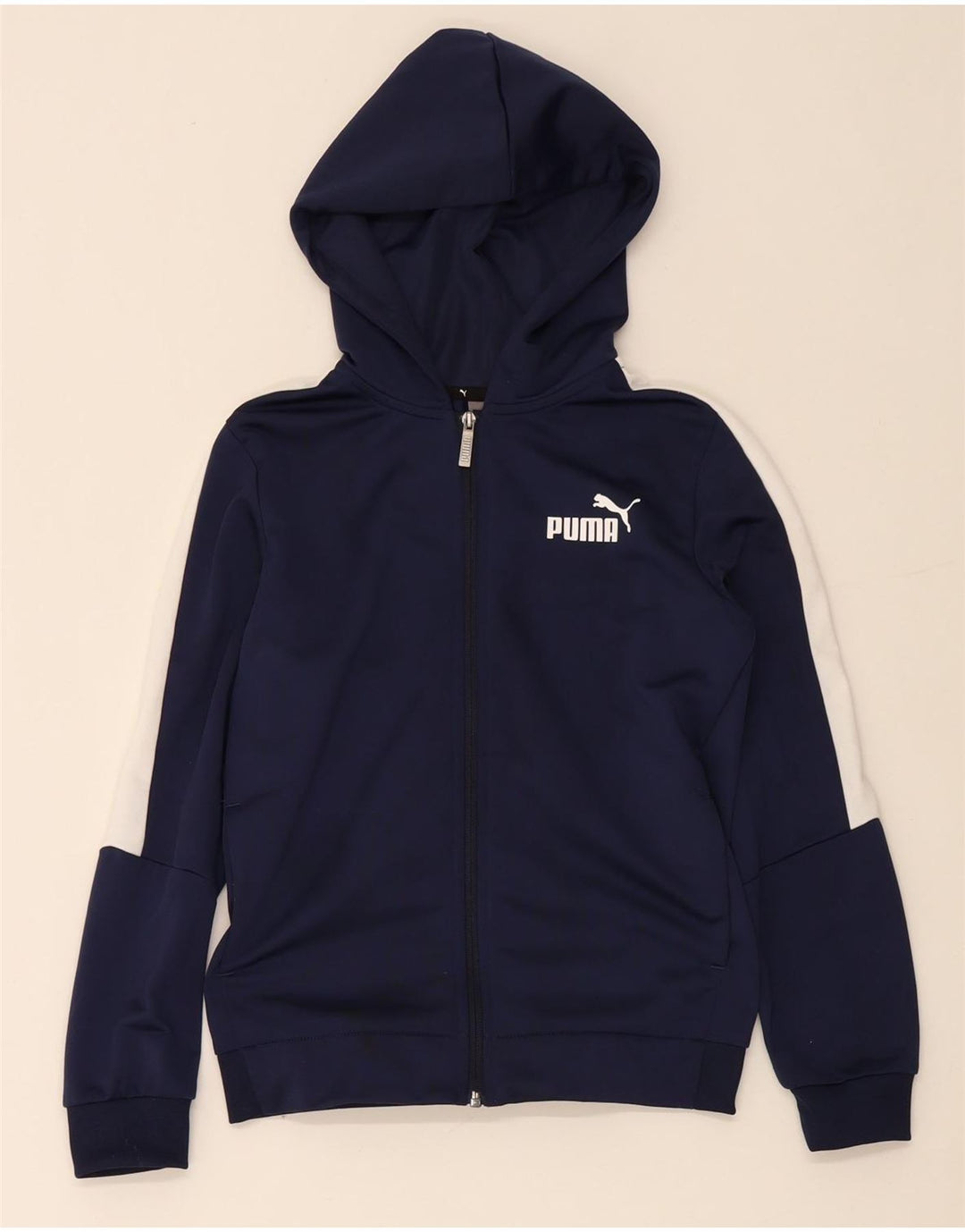 Puma Jungen-Kapuzenpullover mit Reißverschluss, 11–12 Jahre, marineblaues Farbblock-Polyester