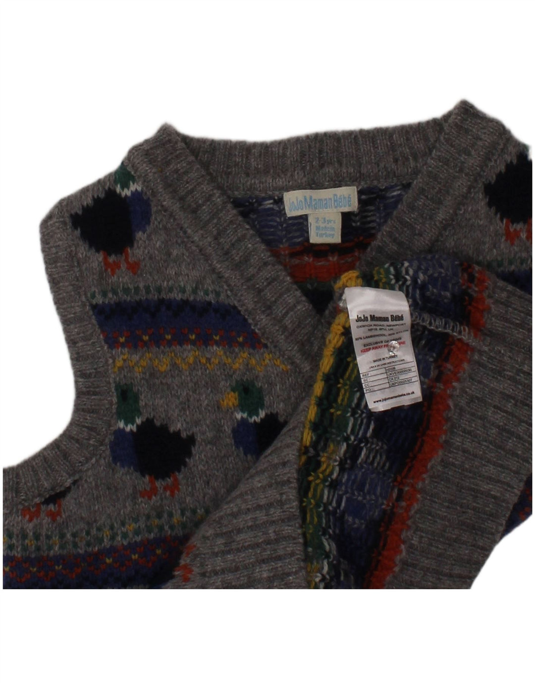 JOJO MAMAN BEBE Jungen-Tanktop, 2–3 Jahre, graue Fair-Isle-Lammwolle