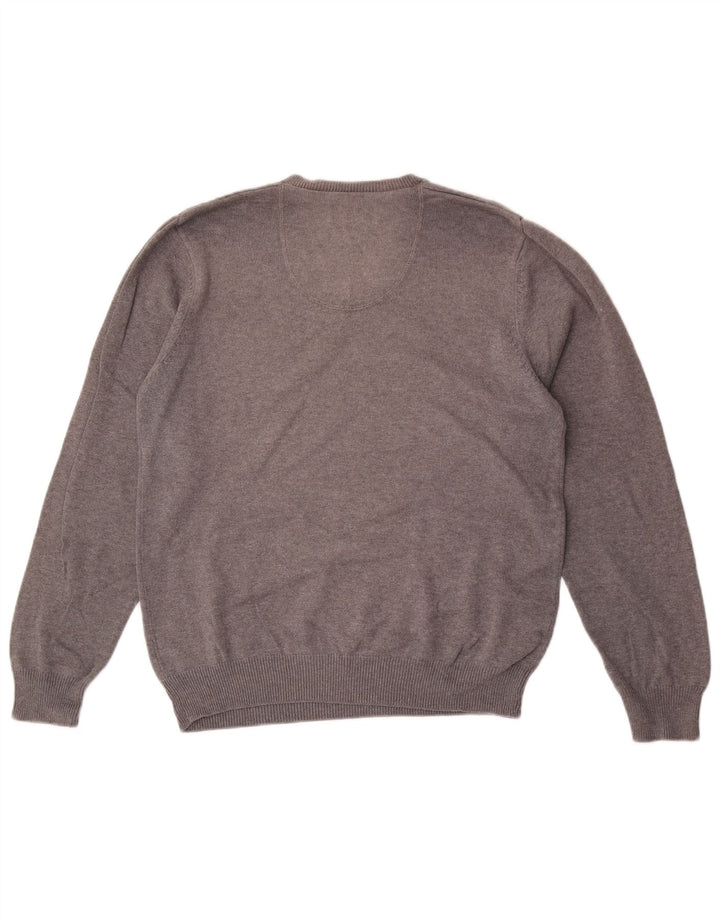 Marks & Spencer Herren-Pullover „Harbor“ aus mittelgrauer Baumwolle mit V-Ausschnitt in Blau