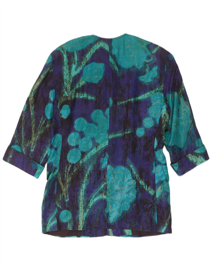 Max Mara Damen-Blazer mit 3/4-Ärmeln und 7 Knöpfen, UK-Gr. 14, Mittelblau mit Blumenmuster