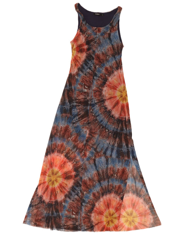 Desigual Damen ärmelloses Maxikleid UK 12 Medium Mehrfarbig Tie Dye