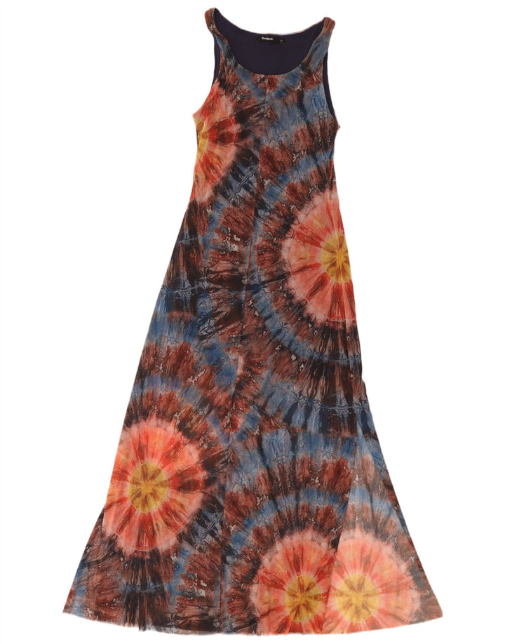 Desigual Damen ärmelloses Maxikleid UK 12 Medium Mehrfarbig Tie Dye