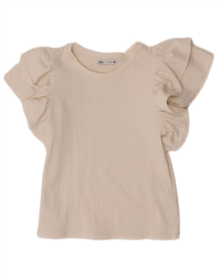 Zara Damen Crop Bluse Top UK 12 Mittelweißes Polyester