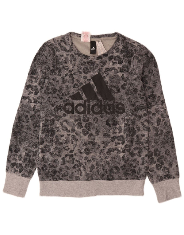 Adidas Grafik-Sweatshirt für Mädchen, 13–14 Jahre, graue Baumwolle mit Animal-Print