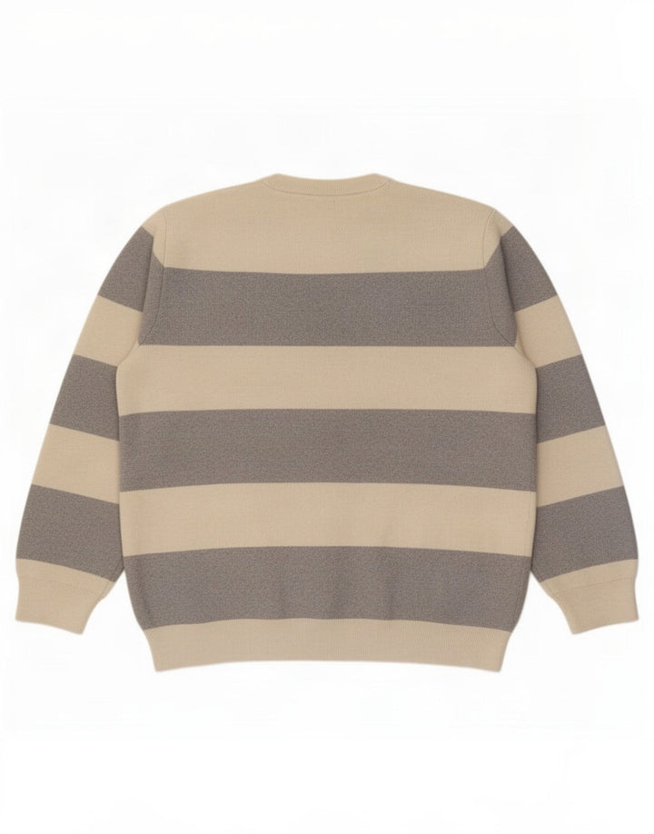 Marks & Spencer Herren-Pullover mit Rundhalsausschnitt, XL, beige gestreift, Polyester