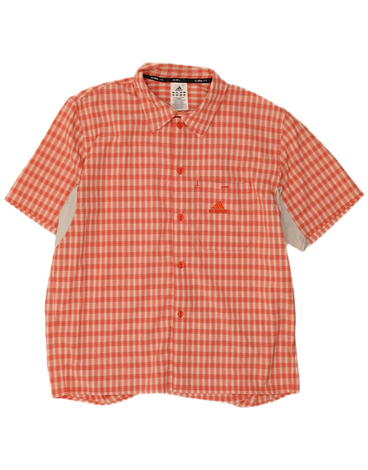 Adidas Herren Climalite Kurzarmhemd, großes orangefarbenes Karo-Polyester
