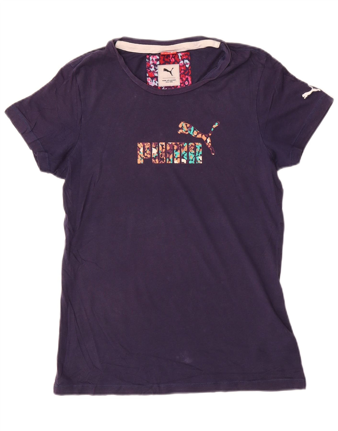 Puma Damen Grafik T-Shirt Top UK 12 Medium Marineblau Baumwolle