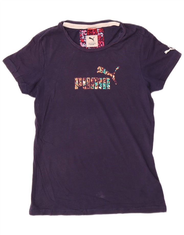 Puma Damen Grafik T-Shirt Top UK 12 Medium Marineblau Baumwolle