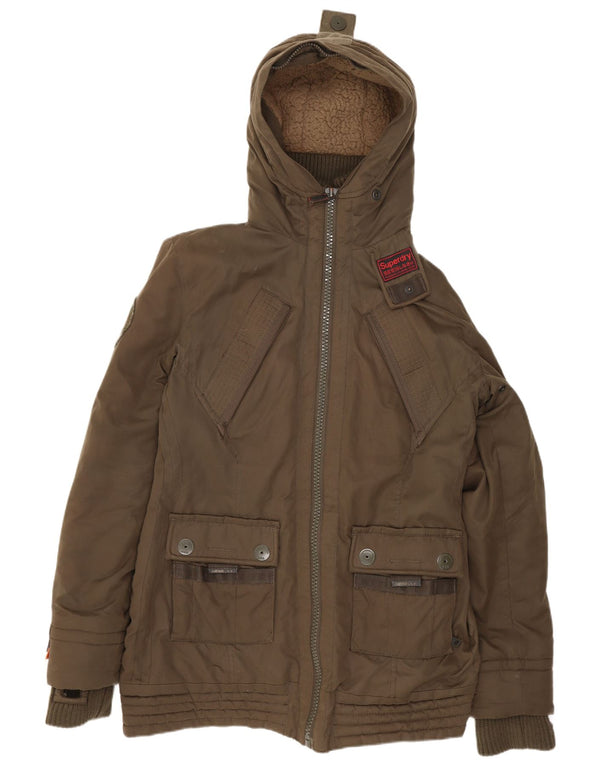 Superdry Damen-Windbreakerjacke mit Kapuze, UK 16, Größe L, Khaki, Polyester