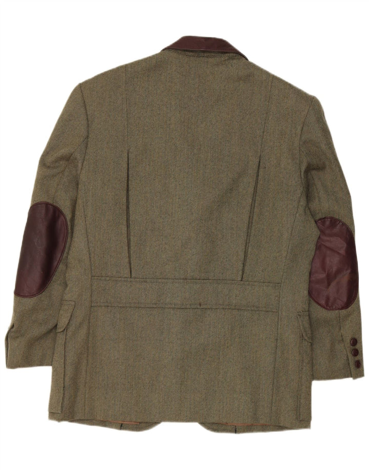 Vintage Herren 3-Knopf-Blazerjacke UK 38 Medium Khaki Colourblock