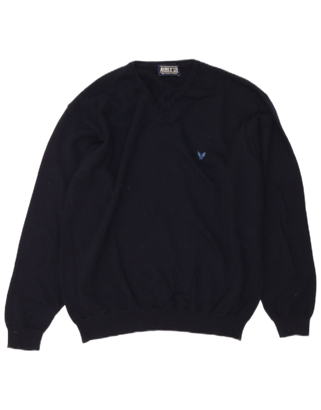 Avirex Herren-Pullover mit V-Ausschnitt, Mittelblaue Merinowolle