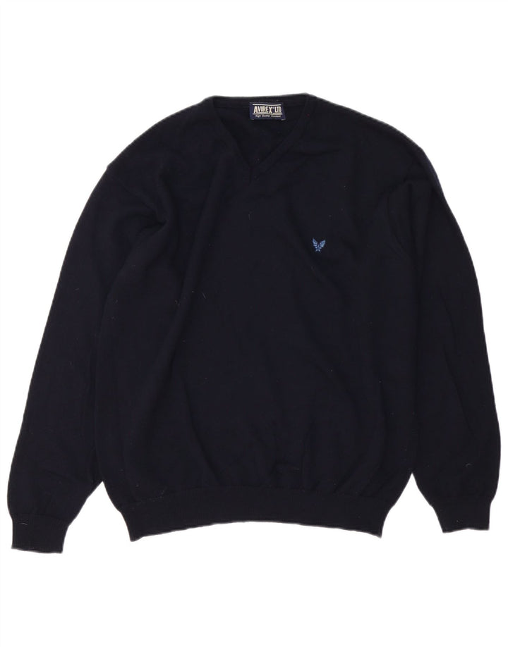 Avirex Herren-Pullover mit V-Ausschnitt, Mittelblaue Merinowolle