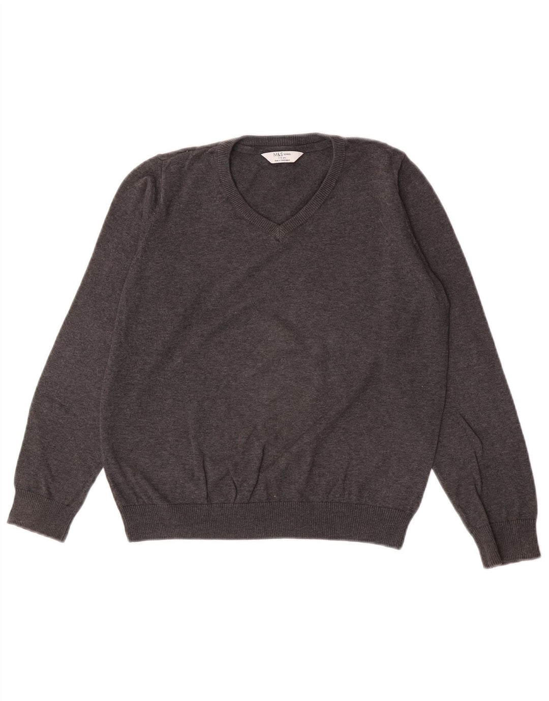 Marks & Spencer Jungen-Pullover mit V-Ausschnitt, 11–12 Jahre, graue Baumwolle