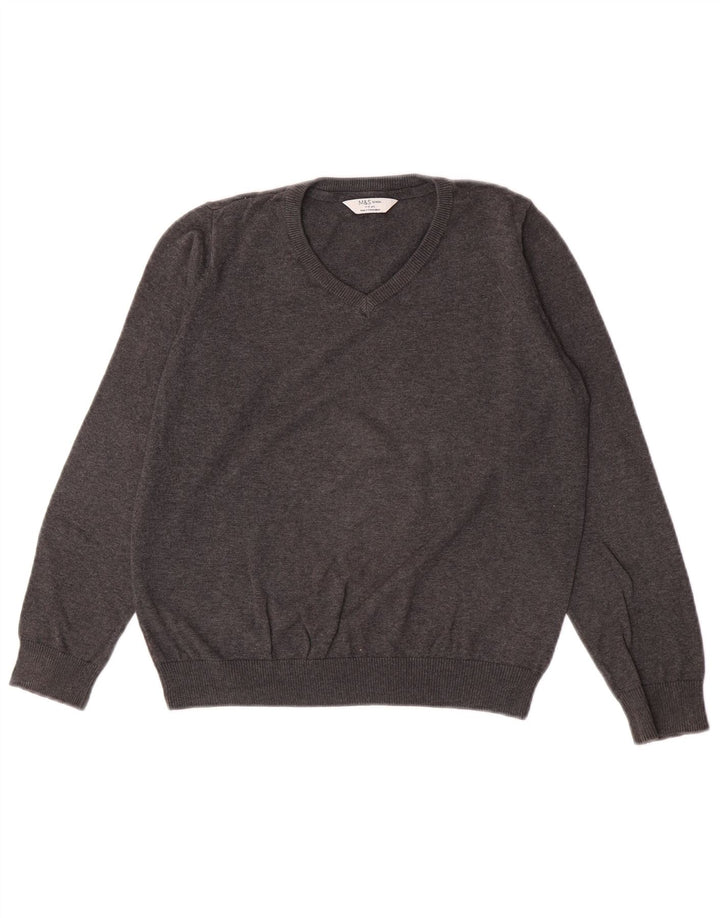 Marks & Spencer Jungen-Pullover mit V-Ausschnitt, 11–12 Jahre, graue Baumwolle