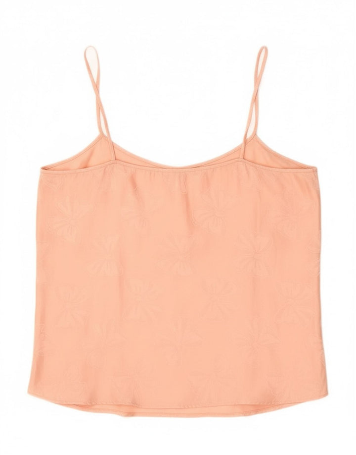 Vintage Damen Cami Top UK 16 Großes rosa Blumenmuster