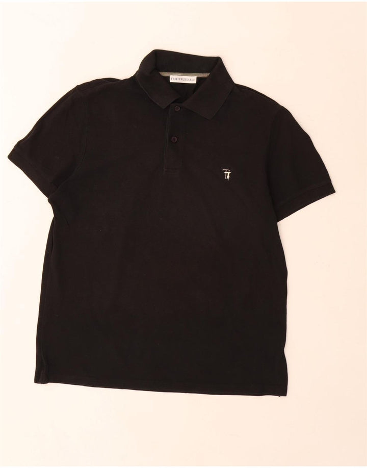 Trussardi Herren-Poloshirt aus mittelschwerer schwarzer Baumwolle