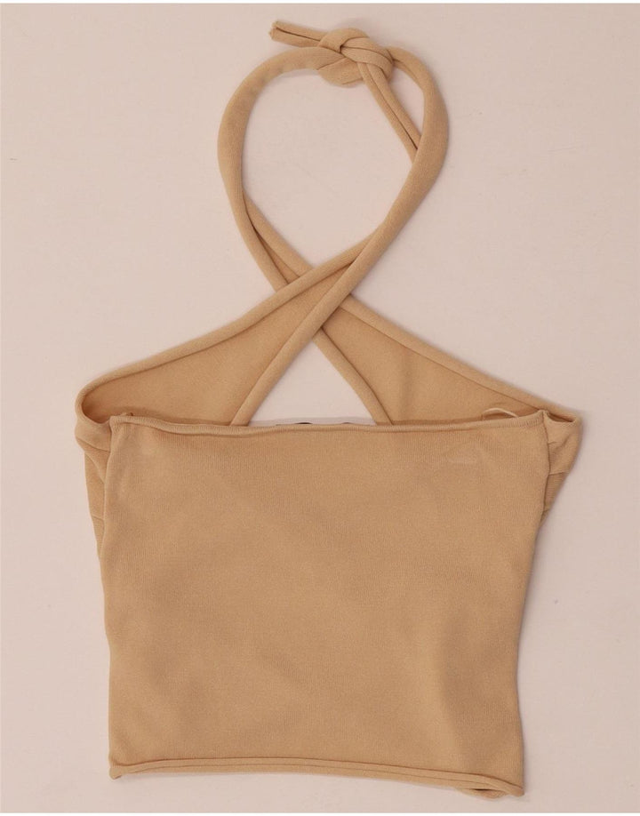 Zara Damen Crop Neckholder Top UK 8 Small Beige Viskose