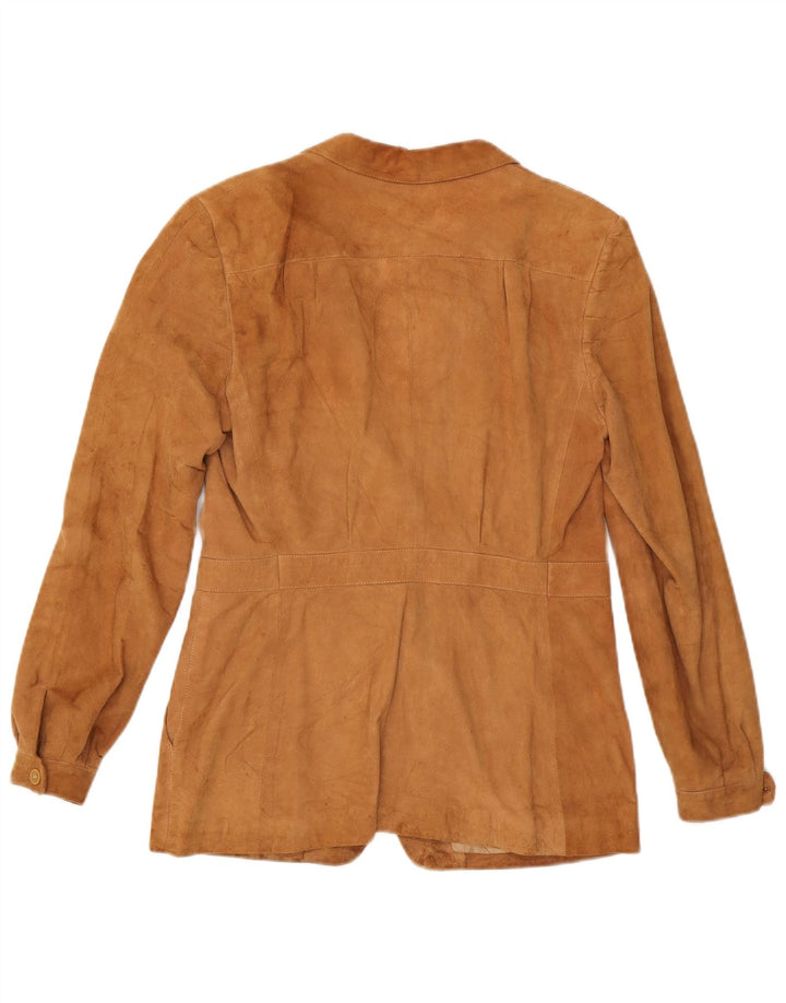 Vintage Damen 3-Knopf-Wildleder-Blazerjacke UK 14 Mittelbraun