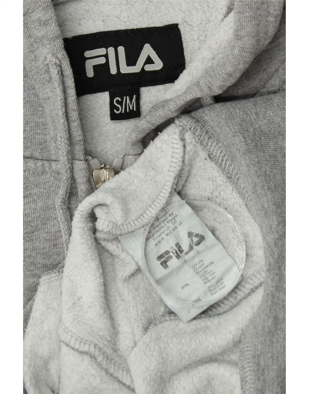 Fila Womens Graphic Oversized Zip Hoodie Sweater UK 10 Small Graue Baumwolle