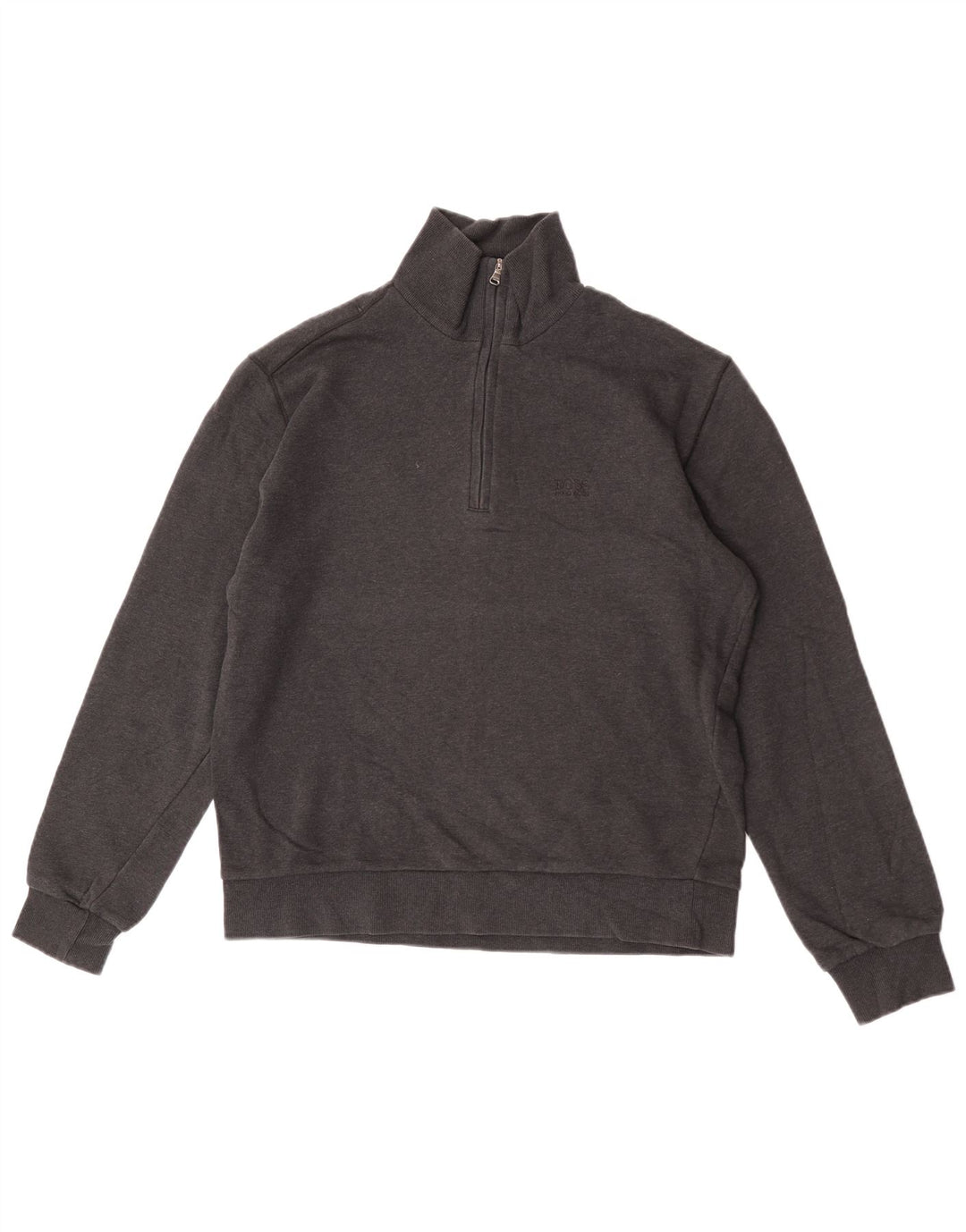 Hugo Boss Herren-Sweatshirt mit Reißverschluss am Hals, mittelgraue Baumwolle
