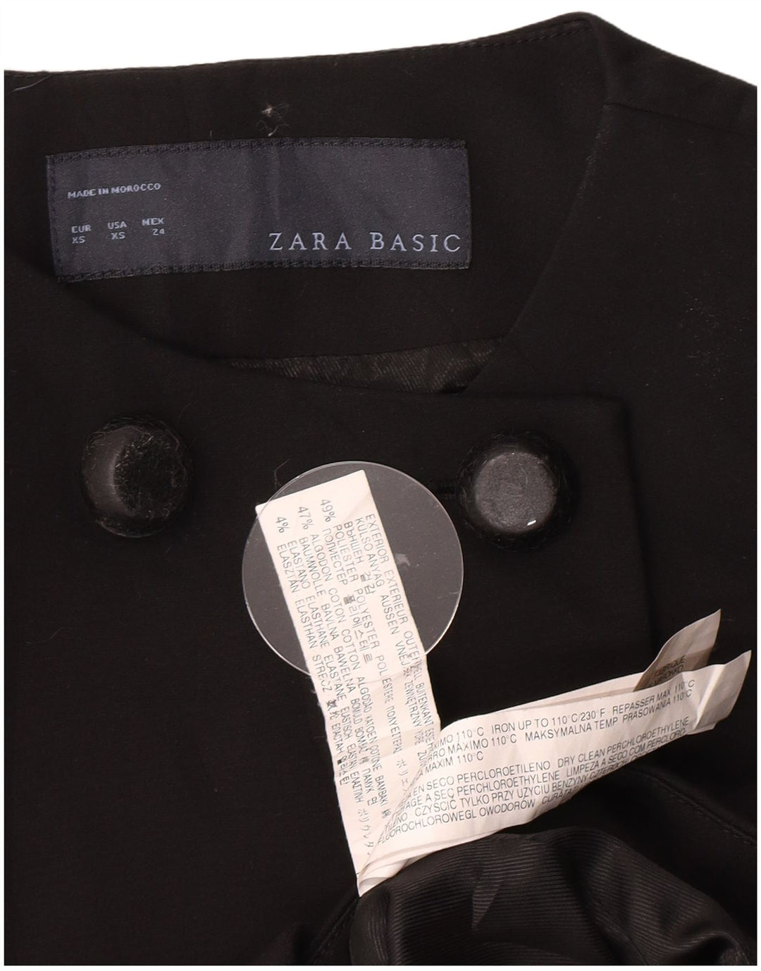 Zara Damen Zweireihiger Mantel UK 6 XS Schwarz Polyester