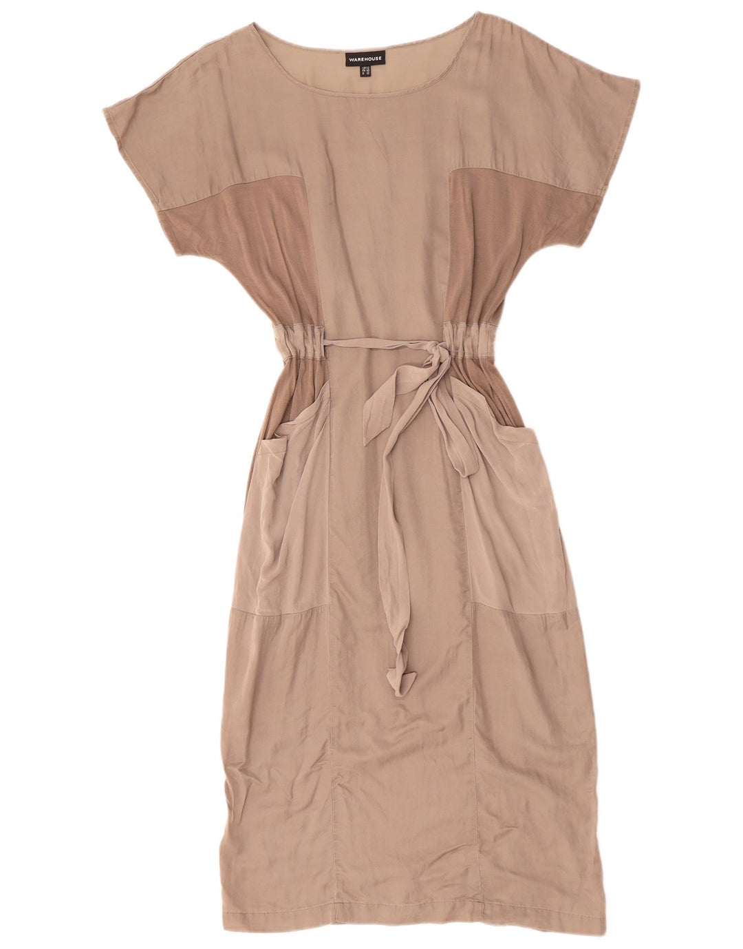 WAREHOUSE Damen Fledermaus-Maxikleid UK 12 Mittelgraue Colourblock-Baumwolle