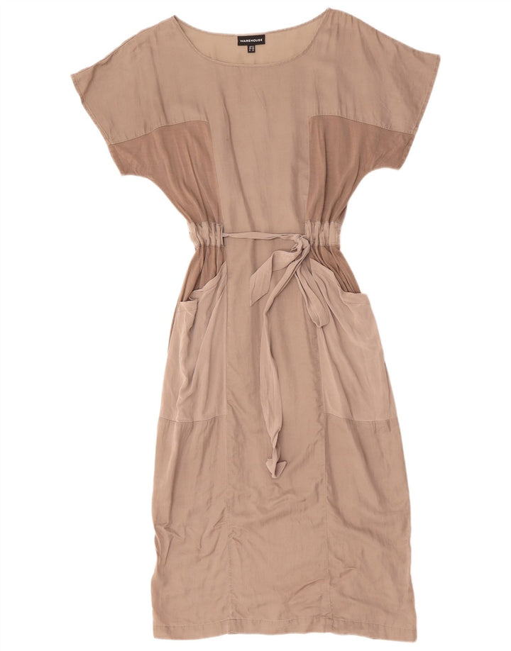 WAREHOUSE Damen Fledermaus-Maxikleid UK 12 Mittelgraue Colourblock-Baumwolle