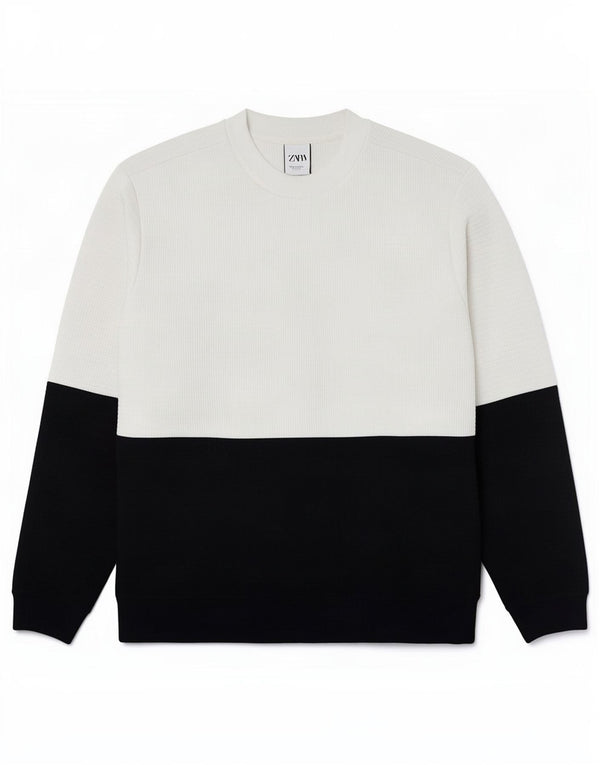 Zara Herren Sweatshirt Pullover XL Weiß Colourblock Polyester