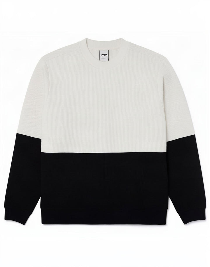 Zara Herren Sweatshirt Pullover XL Weiß Colourblock Polyester
