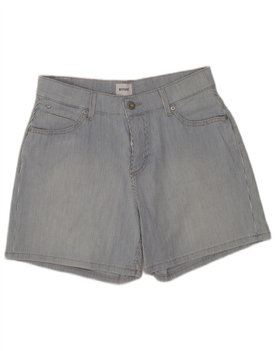 Mustang Womens Casual Shorts W27 Kleine blaue Nadelstreifen-Baumwolle