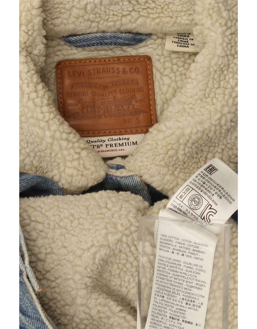Levi's Damen Graphic Sherpa Denim Jacke UK 10 Small Blau Baumwolle